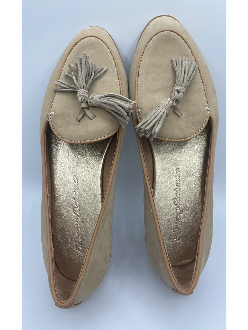 Tommy Bahama Women’s 7.5 Tan Suede Loafers Driving Flats Tassels